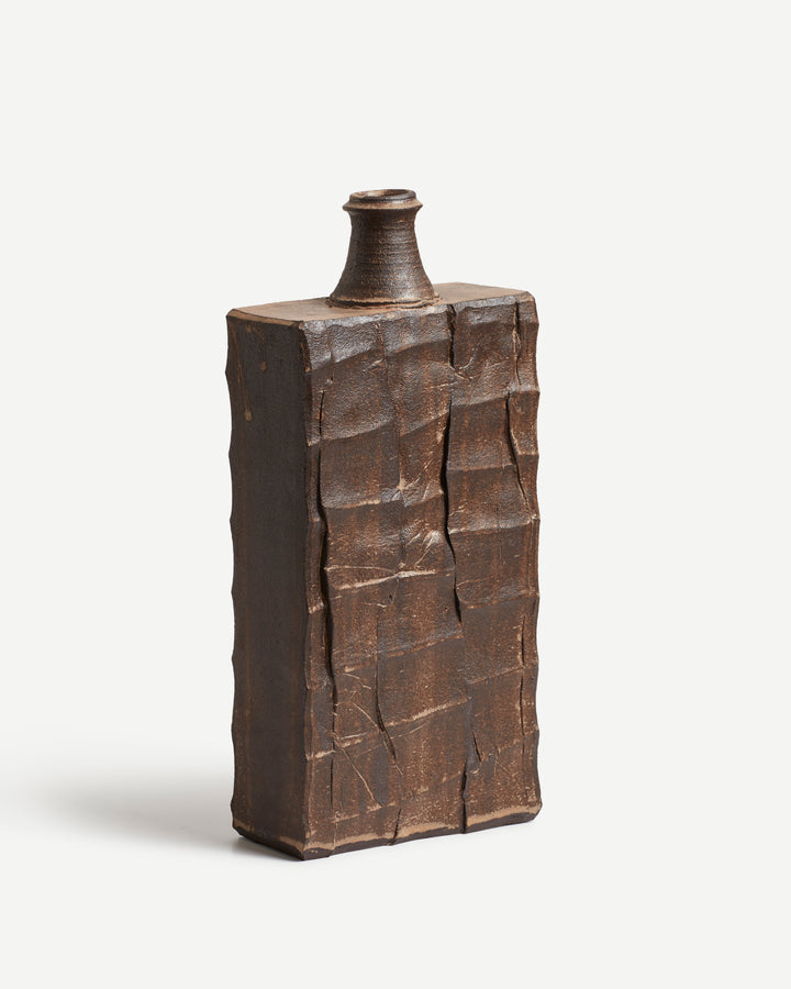 Large Faceted Slabbed Bottle with Dry Rutile Glaze
