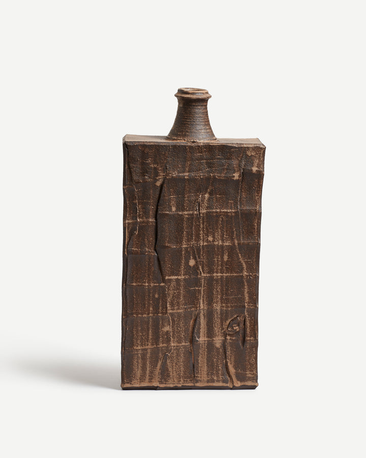 Large Faceted Slabbed Bottle with Dry Rutile Glaze