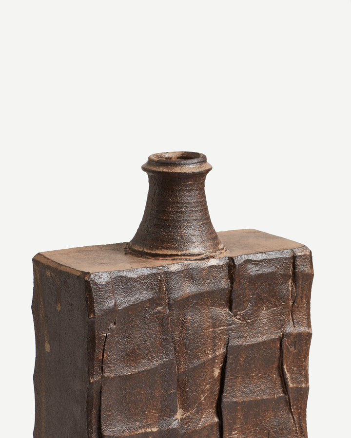 Large Faceted Slabbed Bottle with Dry Rutile Glaze