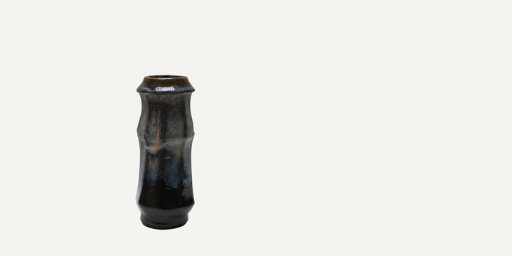 Tall Bud Vase in Cream, Tenmoku or Rutile