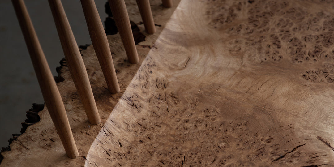 Sculptural English Burr Oak Bench
