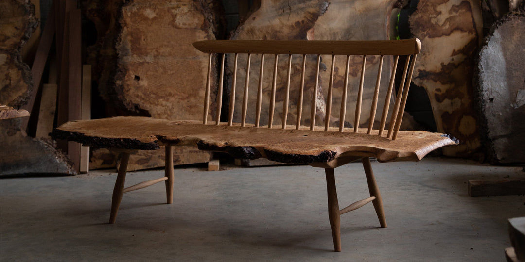 Sculptural English Burr Oak Bench