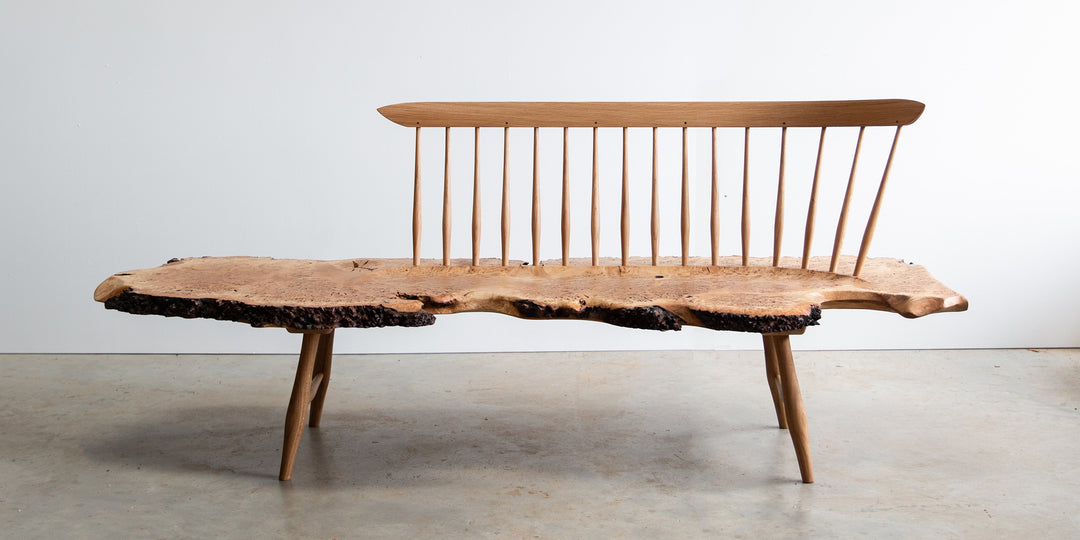 Sculptural English Burr Oak Bench