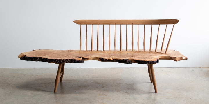 Sculptural English Burr Oak Bench