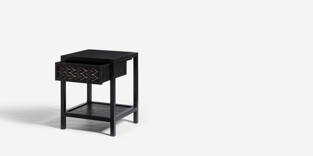 Stitched Side Table in Blackened Ash & Natural Cord